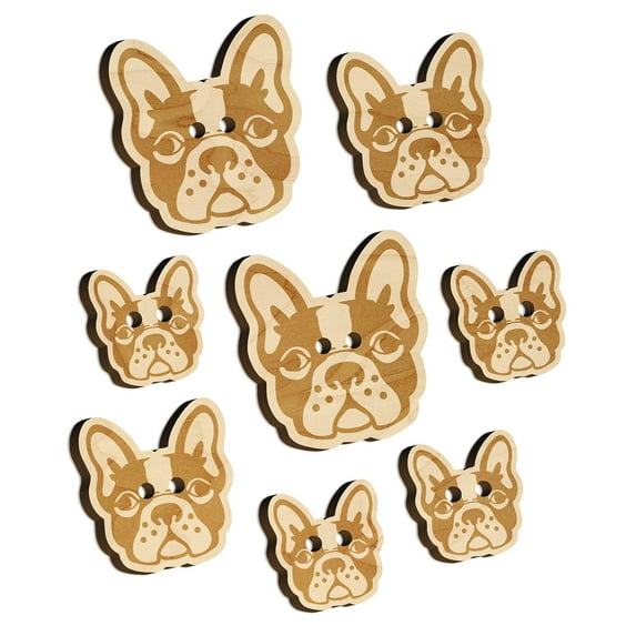 French Bulldog Face Wood Buttons for Crochet Knitting Sewing DIY Craft - Various Sizes (8pcs)