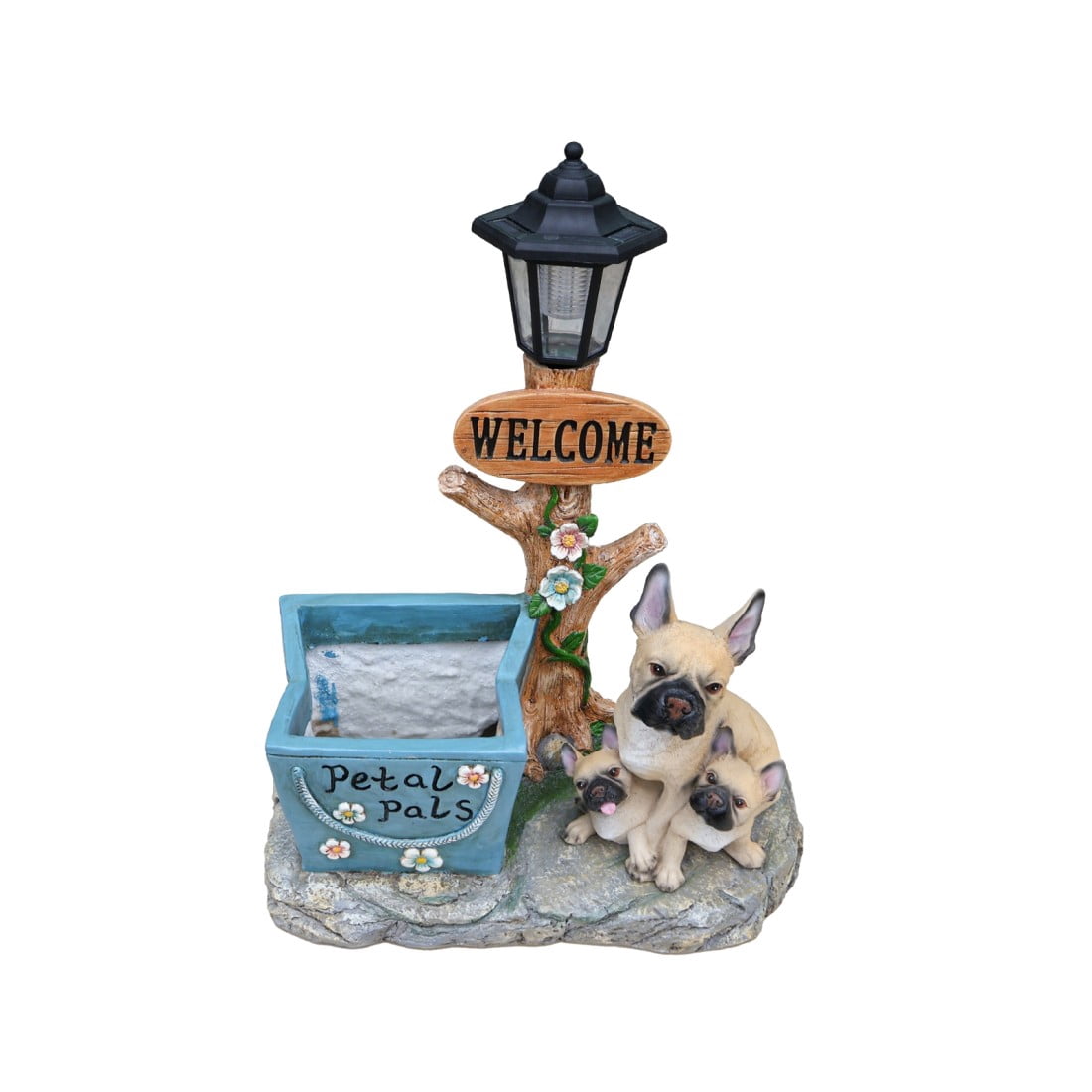French Bulldog Family Planter Statue Outdoor Resin Garden Decor Dog Sculpture with Built in Flower Pot Decorative Yard Lawn Patio Porch Accent