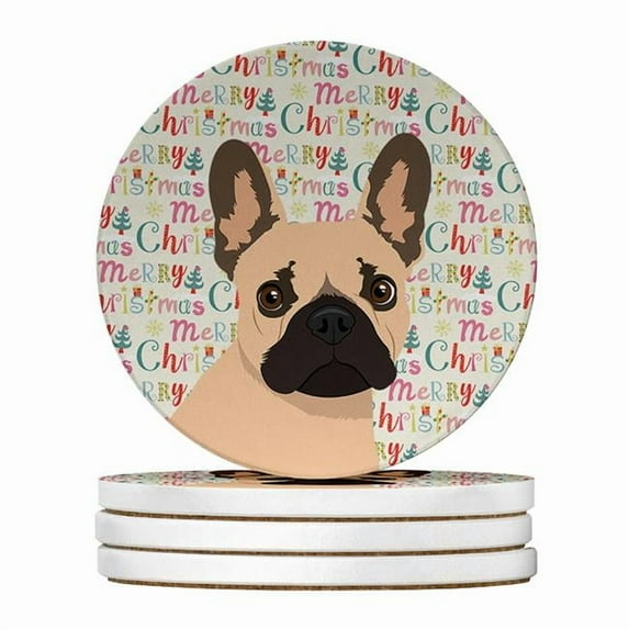 French Bulldog Fawn #1 Christmas Large Sandstone Coasters Pack of 4 4 in x 4 in