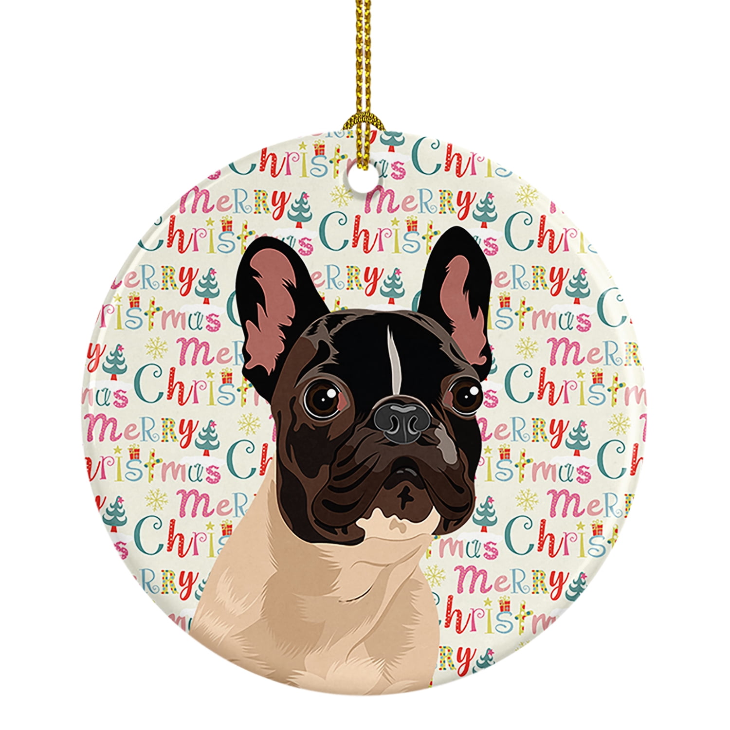 French Bulldog Fawn #3 Christmas Ceramic Ornament 2.8 in x 2.8 in