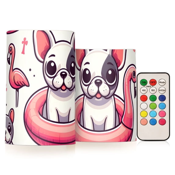 French Bulldog Flamingo Paw Flickering Flameless LED Candles set of 2 Battery Operated 18-Key Remotes Timer Halloween Fall Decor D3''xH4''5''