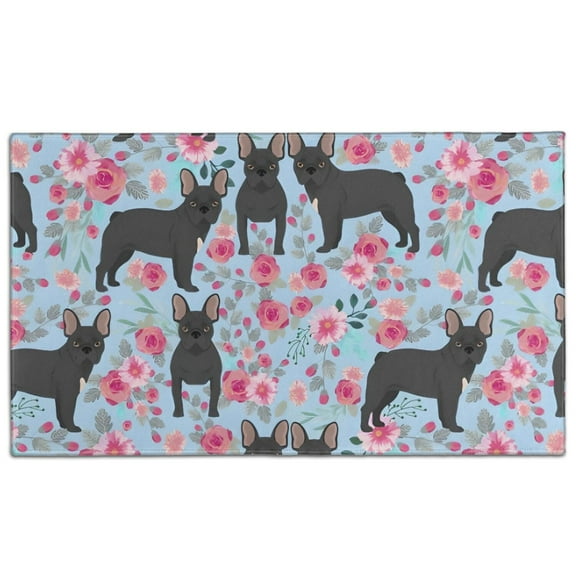 French Bulldog and Flower Door Rugs,Washable Non Slip Door Mats Indoor,Decorative Door Mats,Entry Mat Indoor for Entrance,Bedroom,Kitchen,Bathroom,17"x30"