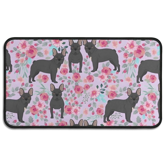 French Bulldog and Flower Door Rugs,Washable Non Slip Door Mats Indoor,Decorative Door Mats,Entry Mat Indoor for Entrance,Bedroom,Kitchen,Bathroom,30"x17"