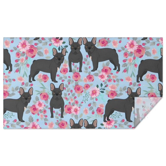 French Bulldog and Flower Rectangle Tablecloth 60"x102",Waterproof Polyester Rectangle Table Cloth, Wipeable Spillproof Polyester Tablecloth for Dining, Camping, Indoor and Outdoor