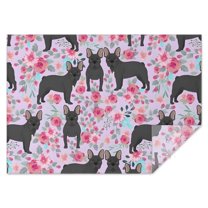 French Bulldog and Flower Rectangle Tablecloth 60"x84",Waterproof Polyester Rectangle Table Cloth, Wipeable Spillproof Polyester Tablecloth for Dining, Camping, Indoor and Outdoor