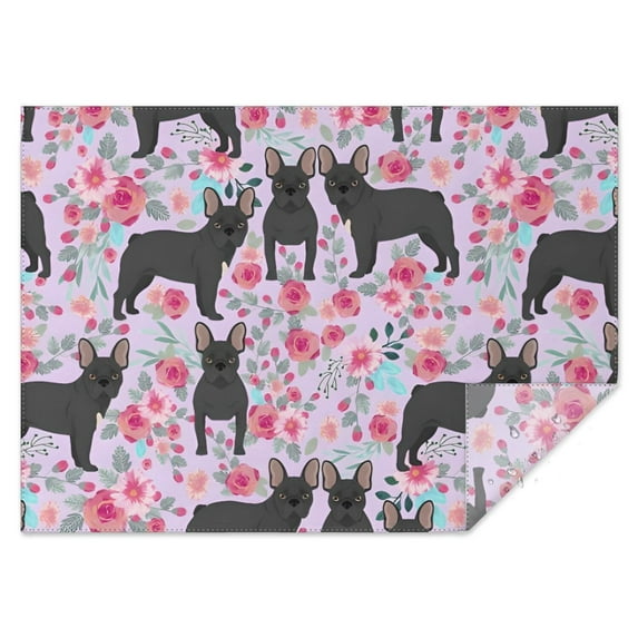 French Bulldog and Flower Rectangle Tablecloth 60"x84",Waterproof Polyester Rectangle Table Cloth, Wipeable Spillproof Polyester Tablecloth for Dining, Camping, Indoor and Outdoor
