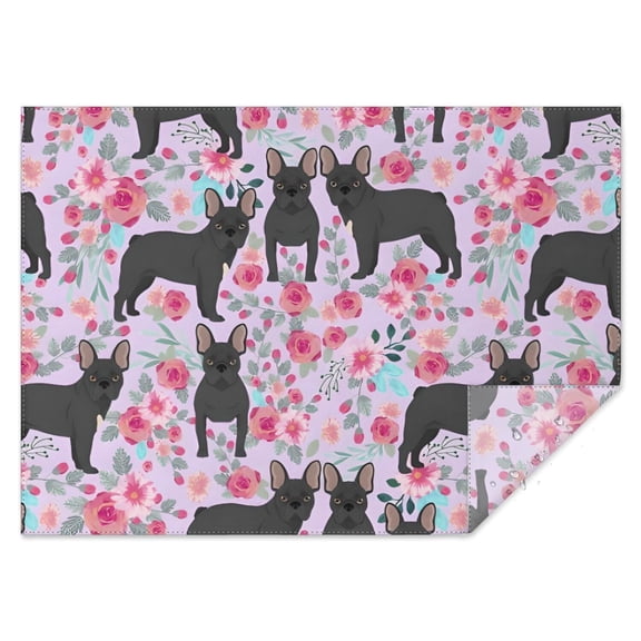 French Bulldog and Flower Rectangle Tablecloth 60"x84",Waterproof Polyester Rectangle Table Cloth, Wipeable Spillproof Polyester Tablecloth for Dining, Camping, Indoor and Outdoor