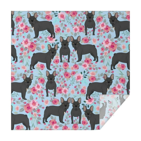 French Bulldog and Flower Square Tablecloth,Waterproof Square Table Cover,Wipeable Spillproof Washable Table Cover for Home Kitchen Party Decor 42"X42"(107x107cm)