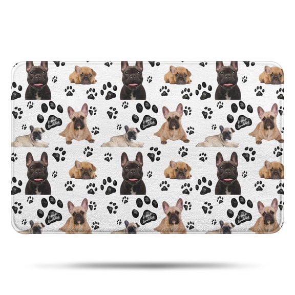 French Bulldog Footprint Bathroom Rugs Mat,Non Slip Microfiber Bathroom Rug,Rubber Backing,Soft Bathroom Mats for Bathroom Floor,Tub and Shower,17x27in(43x68cm)