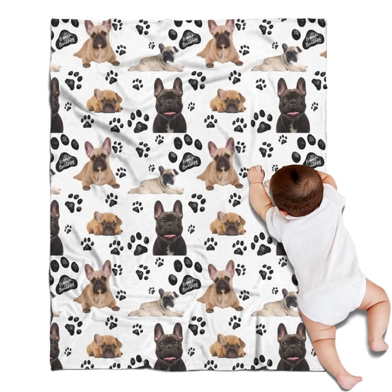 French Bulldog Footprint Blanket,Comfortable Soft Flannel Throw Blanket,All Season,Warm Lightweight Blankets for Sofa Bed Couch Living Room Chair,30"x40"(80x100cm)