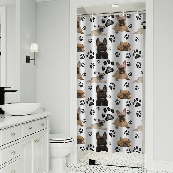 French Bulldog Footprint Shower Curtain 36"x72" ,Bathroom Decorative Shower Curtains Set with 12 Hooks,Modern Waterproof Washable Shower Curtain