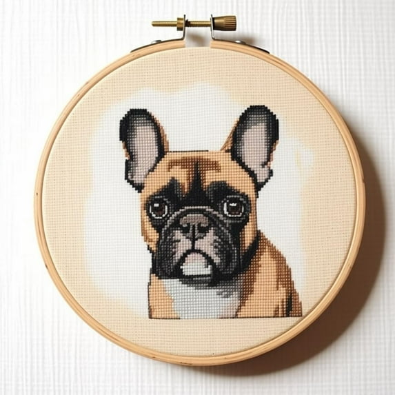 French Bulldog Framed Stamped Cross Stitch Kits for Beginners Easy with Hoop 11CT Needlepoint Embroidery DIY Counted Cross Stitch Kits Art Craft Wall Decor 35x35cm(7)