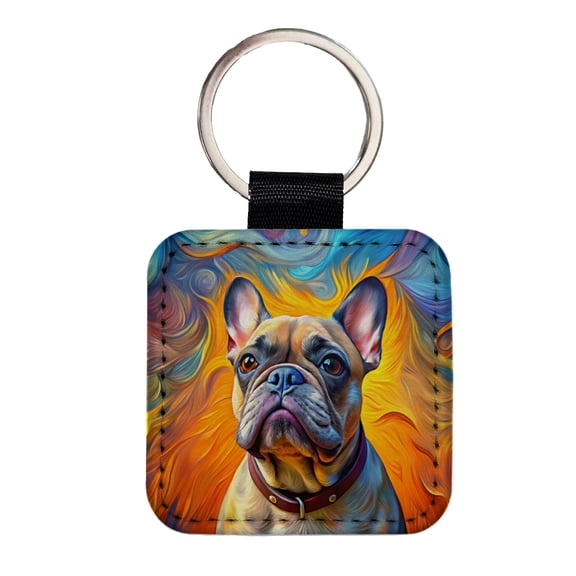 French Bulldog Frenchie Dog Expressionism Art Faux Leather Square Keychain