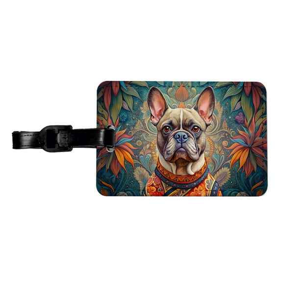 French Bulldog Frenchie Dog French Bohemian Art Faux Leather Travel Luggage Tag