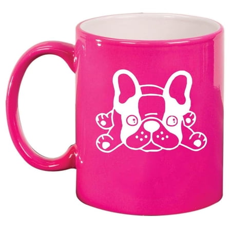 French Bulldog Frenchie Puppy Ceramic Coffee Mug Tea Cup Gift for Her, Him, Friend, Coworker, Wife, Husband (11oz Hot Pink)