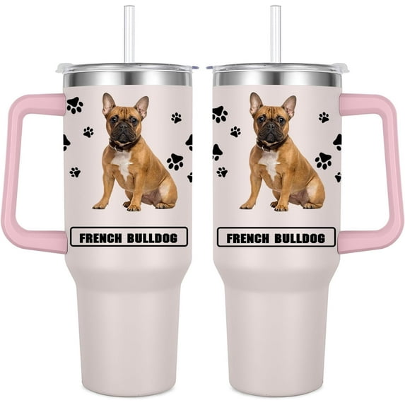 French Bulldog Gift for Dog Owner,40oz French Bulldog Tumbler with Handle Insulated Reusable Stainless Steel Travel Water Bottle (Color 2)