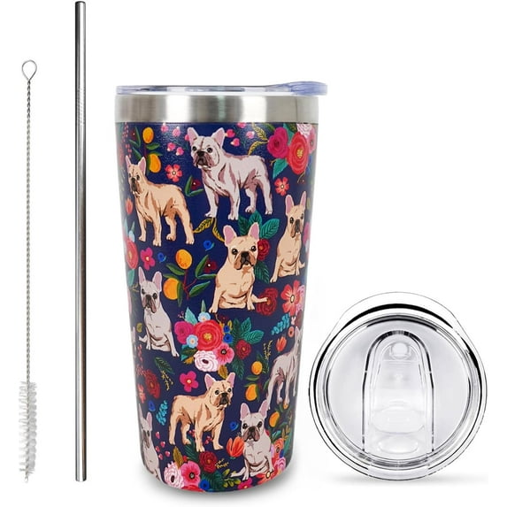 French Bulldog Gifts for Women Cute Dog Tumbler Coffee Cup for Women French Bulldog Travel Mug 10 OZ Stainless Steel Insulated Water Bottle With Lid and Straw