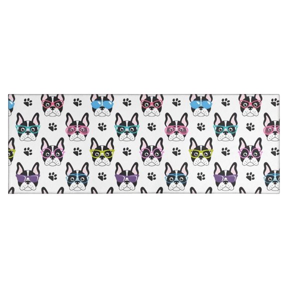French Bulldog with Glasses White Kitchen Rug Mat,Kitchen Runner Rugs Non Skid Washable,Decorative Kitchen Floor Mats for Kitchen,Sink,Laundry,17"X47"