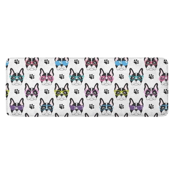 French Bulldog with Glasses White Kitchen Rug Mat,Kitchen Runner Rugs Non Skid Washable,Decorative Kitchen Floor Mats for Kitchen,Sink,Laundry,17"x47.2"