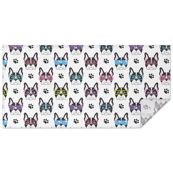 French Bulldog with Glasses White Rectangle Tablecloth 60"x120",Waterproof Polyester Rectangle Table Cloth, Wipeable Spillproof Polyester Tablecloth for Dining, Camping, Indoor and Outdoor