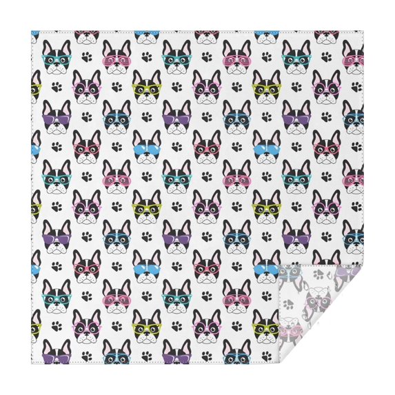 French Bulldog with Glasses White Square Tablecloth,Waterproof Square Table Cover,Wipeable Spillproof Washable Table Cover for Home Kitchen Party Decor 42"X42"(107x107cm)