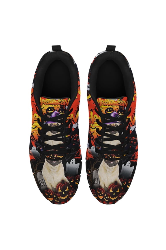 French Bulldog Happy Halloween Running Shoes Sneakers Mesh Black Size 3.5