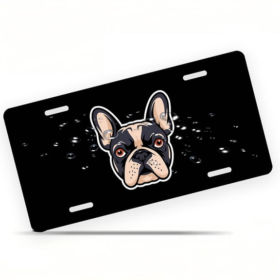 French Bulldog Head Front License Plate, Metal License Plate, Funny Standard Plates Personalized Novelty Decorative For Men/Women/Boys/Girls Car 6×12 Inch