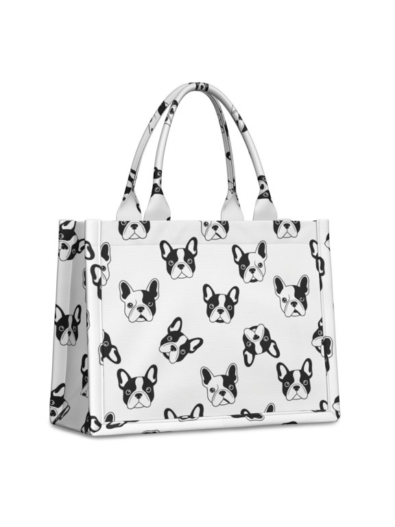 French Bulldog Head Silhouette Tote Bag, Travel Tote Purse with Interior Pockets & Top Handle, Large Capacity Gifts for Work Shopping Travel,15.7 X 5.1 X 13 Inches