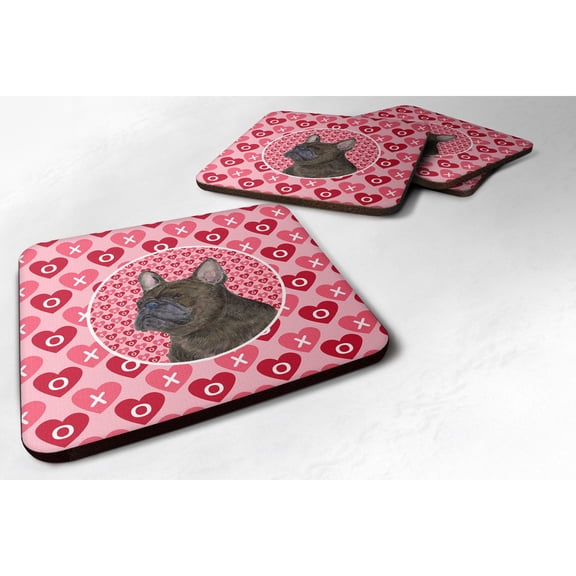 French Bulldog Hearts Love and Valentines Day Portrait Foam Coaster Set of 4