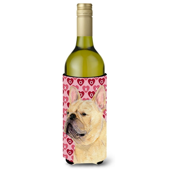 French Bulldog Hearts Love and Valentines Day Portrait Wine Bottle Hugger
