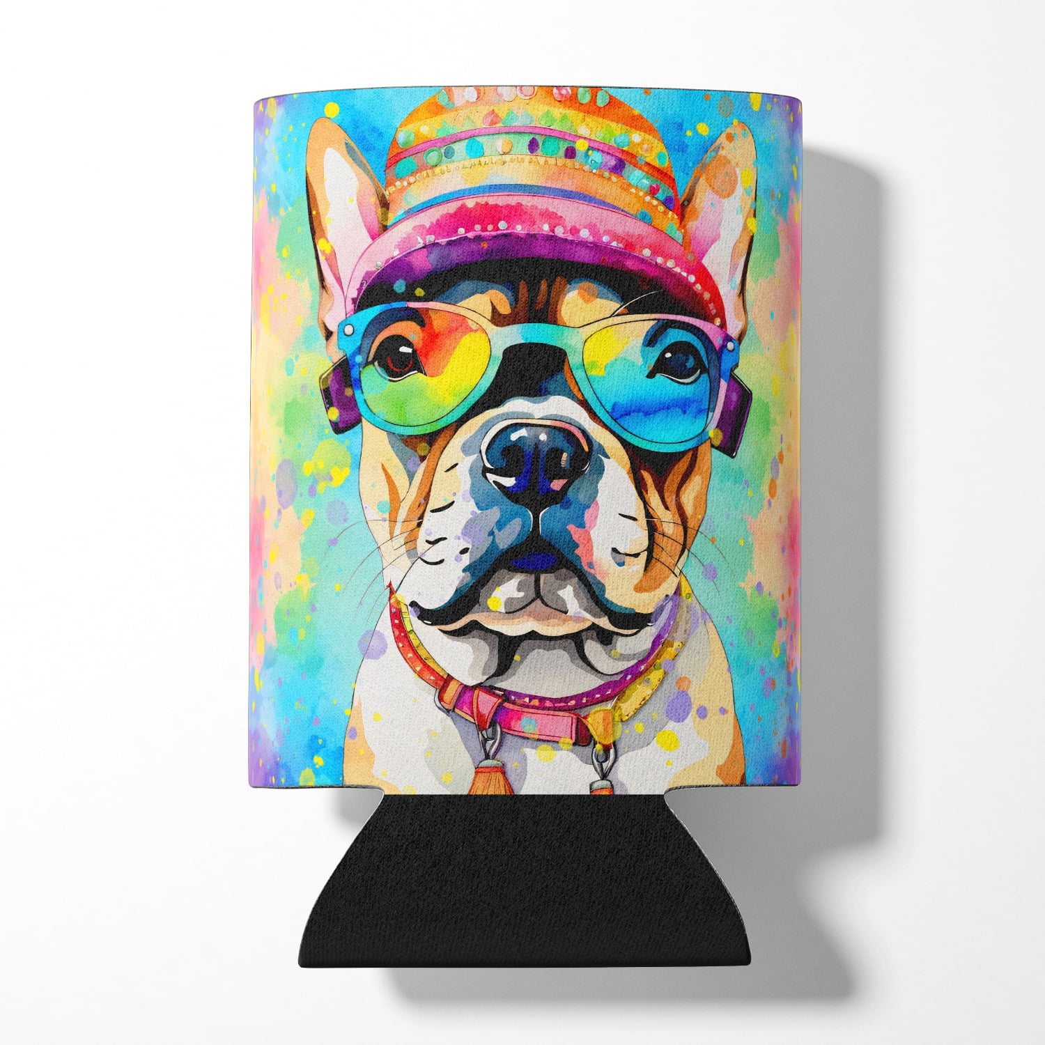 French Bulldog Hippie Dawg Can or Bottle Hugger 3 in x 5 in