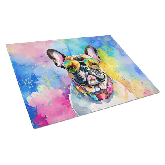 French Bulldog Hippie Dawg Glass Cutting Board Large 12 in x 15 in
