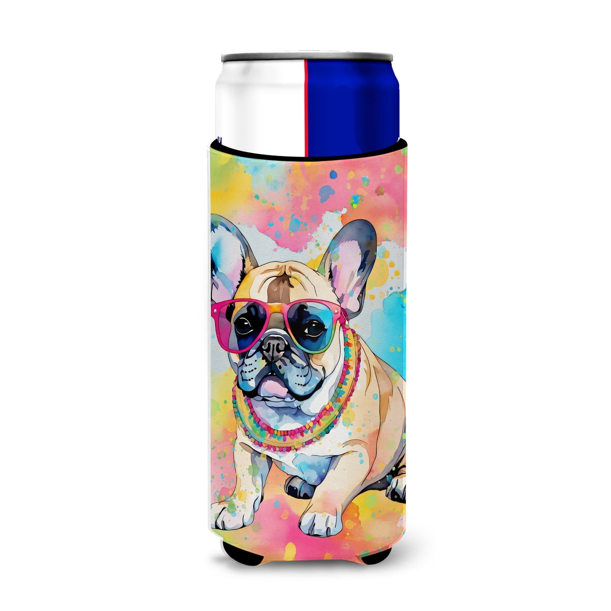 French Bulldog Hippie Dawg Hugger for Ultra Slim Cans 4 in x 6.5 in