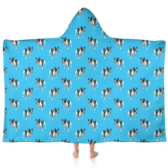 French Bulldog Hooded Bath Towel,60"x35" for Ages 3 To 12 Kids, Quick Dry Lightweight Soft Microfiber Hood Beach Towel Cover Up for Kids