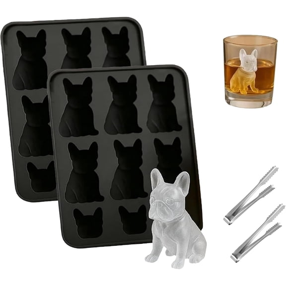 French Bulldog Ice Cube Mold, Fun Animal Shape 3D Popsicle Molds, Cute Novelty Dog Flexible Ice Maker for Bulldog Lover & Whiskey Party Drinks