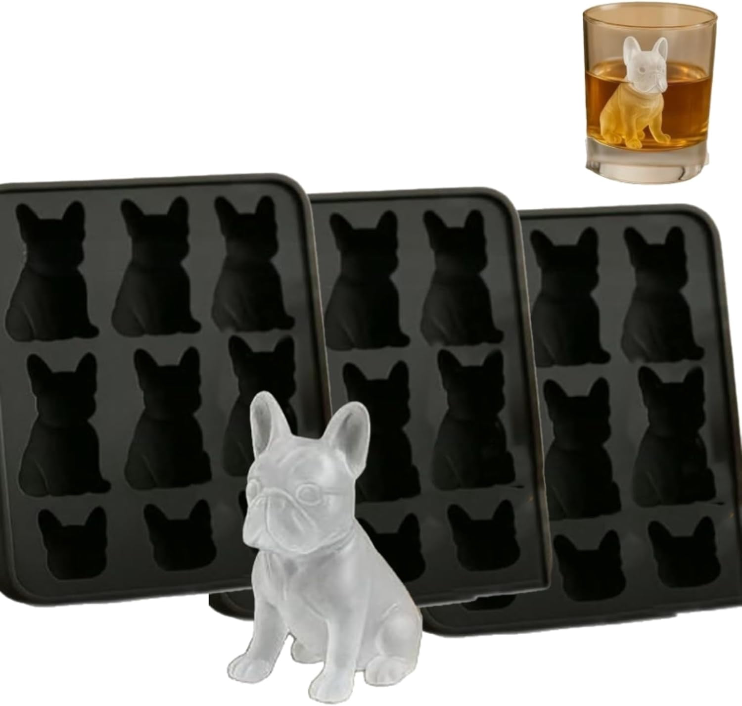 French Bulldog Ice Mold - 3D Silicone Dog Shape Ice Tray, 9 Hole Molds with Homemade Drink Decoration, Fun Cute Novelty Animal Shape 3D Popsicle Molds for Bulldog Lover, Whiskey Party Drinks
