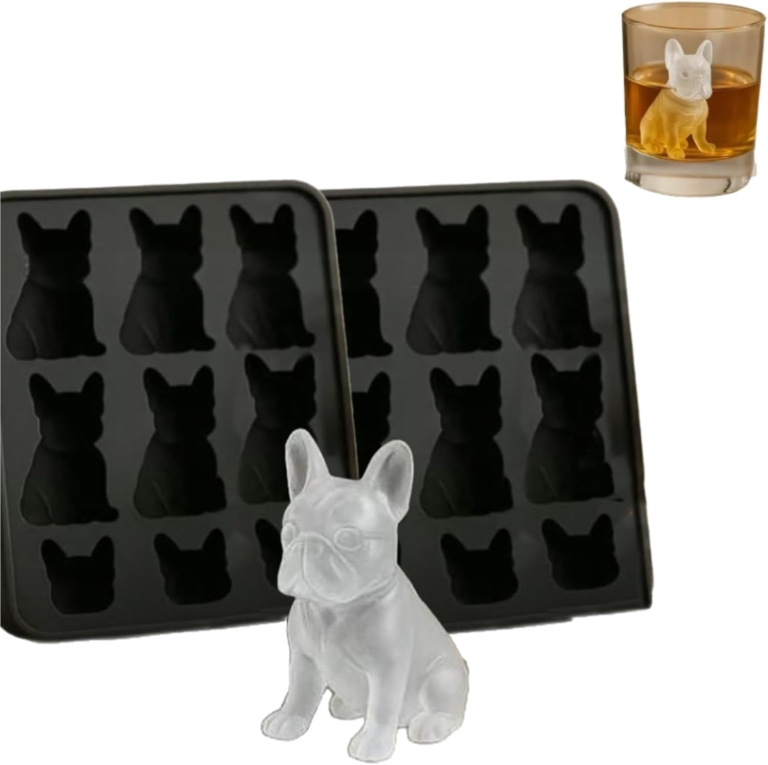 French Bulldog Ice Mold - 3D Silicone Dog Shape Ice Tray, 9 Hole Molds with Homemade Drink Decoration, Fun Cute Novelty Animal Shape 3D Popsicle Molds for Bulldog Lover, Whiskey Party Drinks