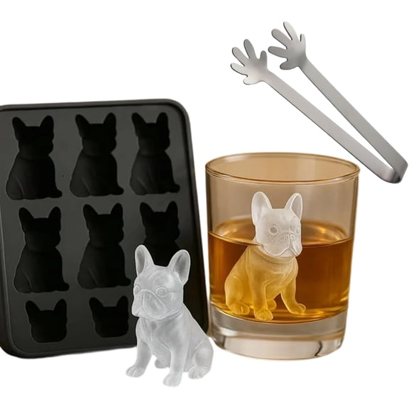 French Bulldog Ice Mold, French Bulldog Ice Mold Set, Fun Animal Shape 3D Silicone Popsicle Molds, Cute Novelty Cat Ice Maker Gift for Bulldog/Cat Lover,Whiskey Party Drinks (#A)