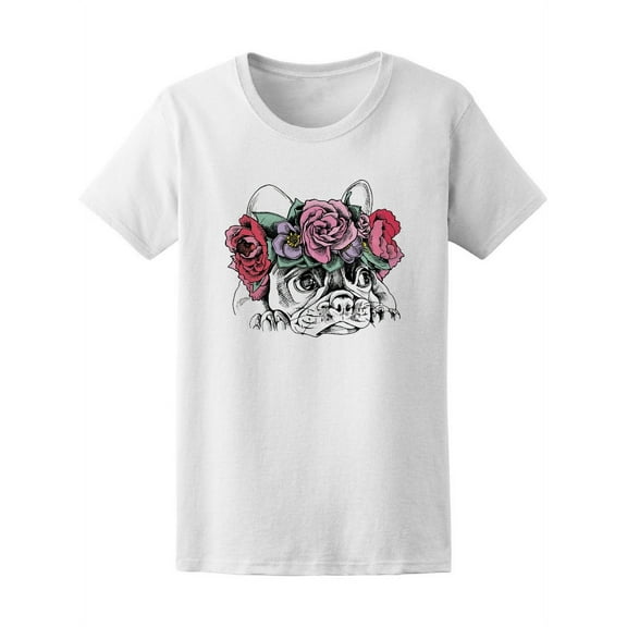 French Bulldog In Floral Wreath Tee Women's -Image by Shutterstock