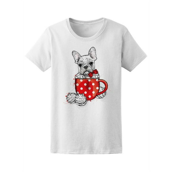 French Bulldog Inside Cup Bowtie T-Shirt Women -Image by Shutterstock, Female x-Large