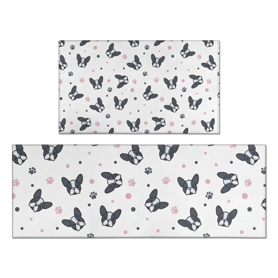 French Bulldog Kitchen Rugs Sets Of 2,Anti Fatigue Kitchen Mat Rugs Non Slip Washable,Decorative Kitchen Floor Mats for Kitchen,Sink,Laundry,17"x30"+17"x47"