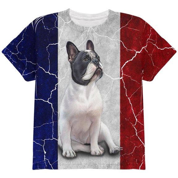 French Bulldog Live Forever Flag All Over Youth T Shirt Multi YLG