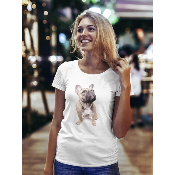 French Bulldog Looking Up T-Shirt Women -Image by Shutterstock, Female Large