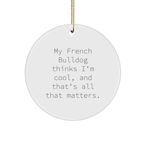 French Bulldog Lover Gifts from Friends, 'My French Bulldog Thinks I'm Cool' Circle Ornament, Unique Christmas Unique Gifts for Men, Women, Family