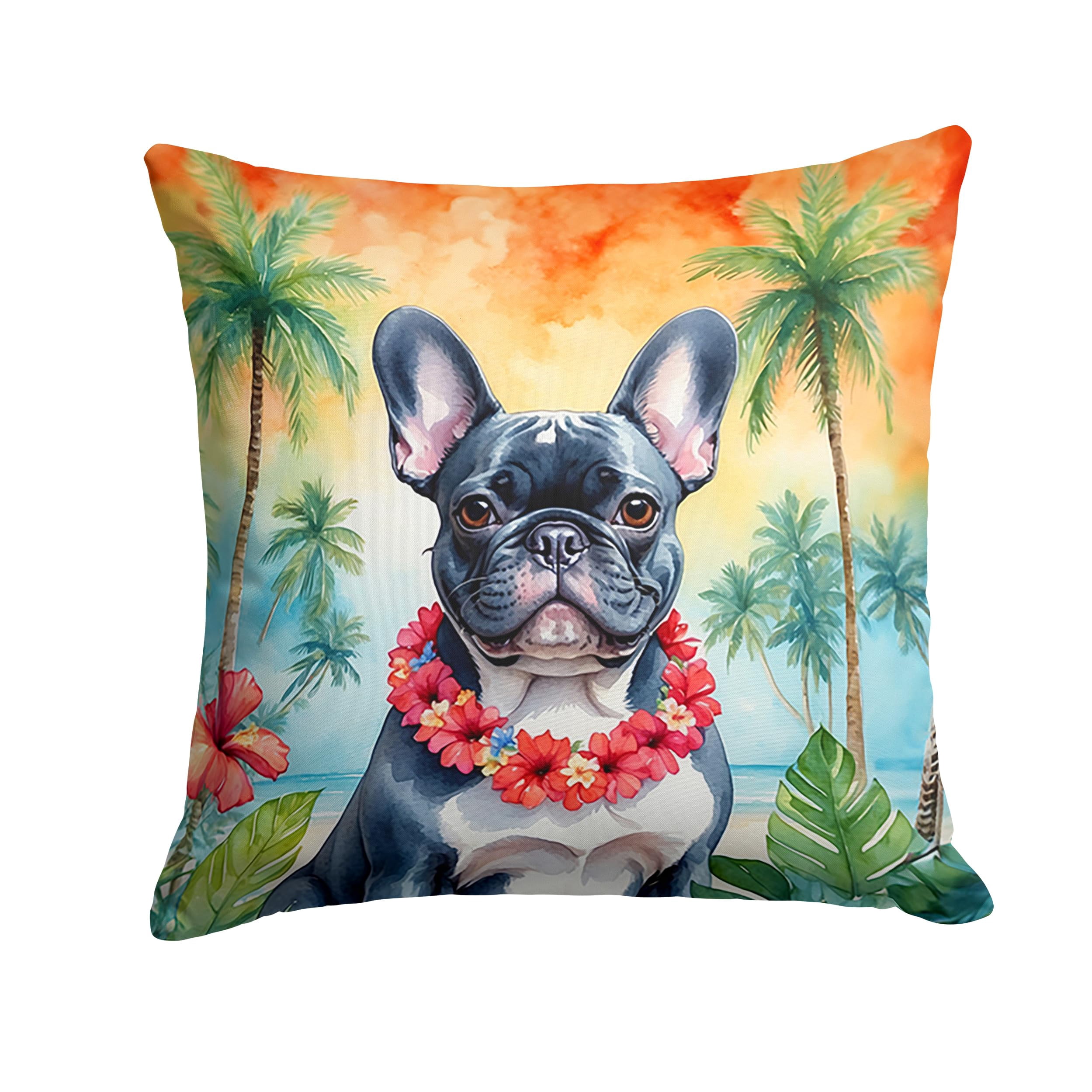 French Bulldog Luau Throw Pillow 18 in x 18 in