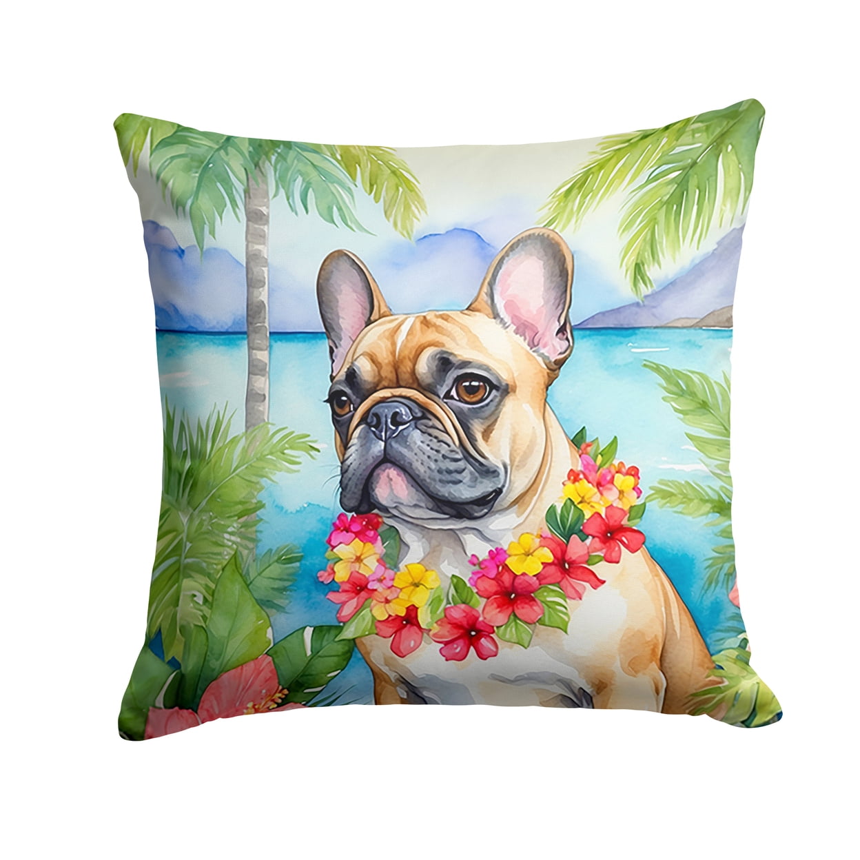 French Bulldog Luau Throw Pillow 18 in x 18 in