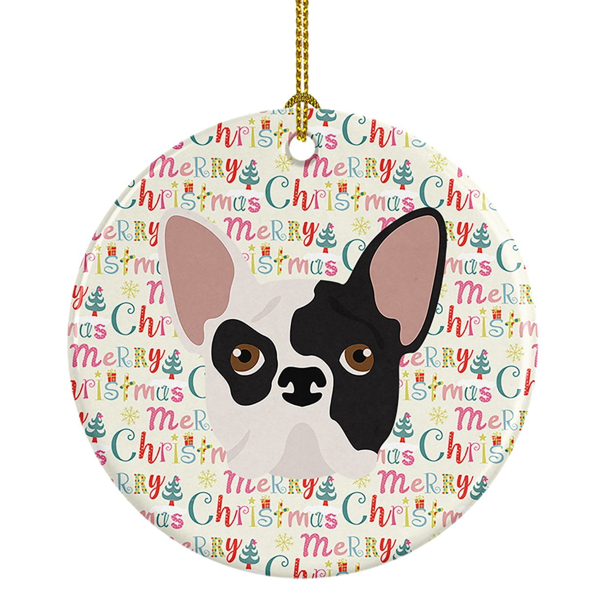 French Bulldog Merry Christmas Ceramic Ornament 2.8 in x 2.8 in