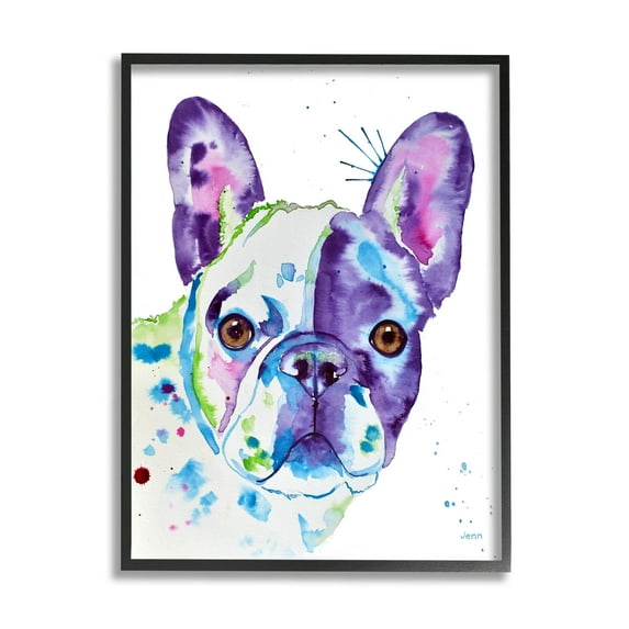 French Bulldog Modern Face Portrait Animals & Insects Graphic Art Black Framed Art Print Wall Art