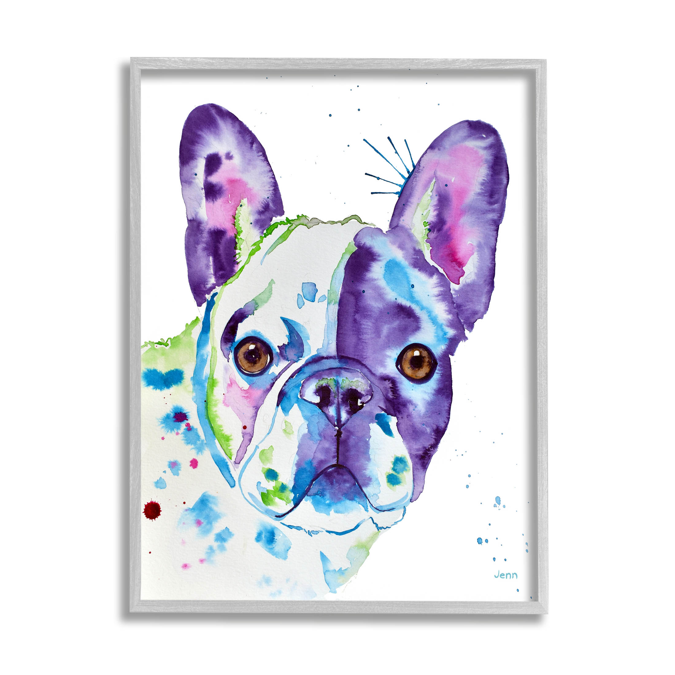 French Bulldog Modern Face Portrait Animals & Insects Graphic Art Gray Framed Art Print Wall Art