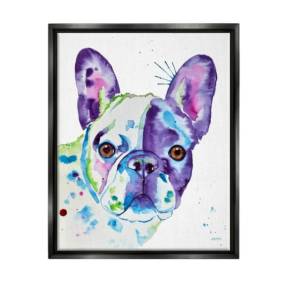 French Bulldog Modern Face Portrait Animals & Insects Graphic Art Jet Black Framed Art Print Wall Art